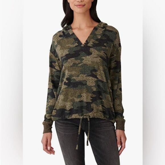 Lucky brand | Women’s Boho Soft Navy Blue Camouflage Hoodie Sweatshirt - Picture 2 of 11